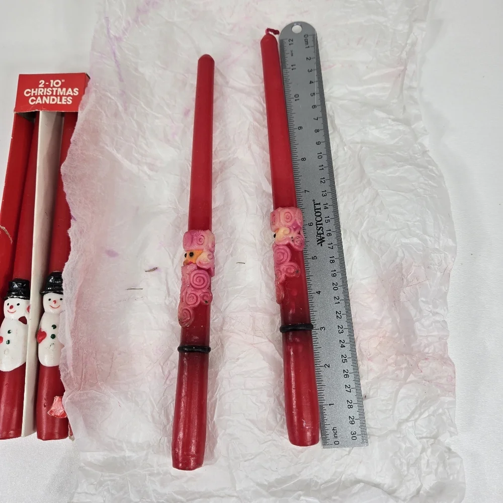 VTG Novelty Christmas Snowman Santa Frosty Taper Candles 4 Red‎